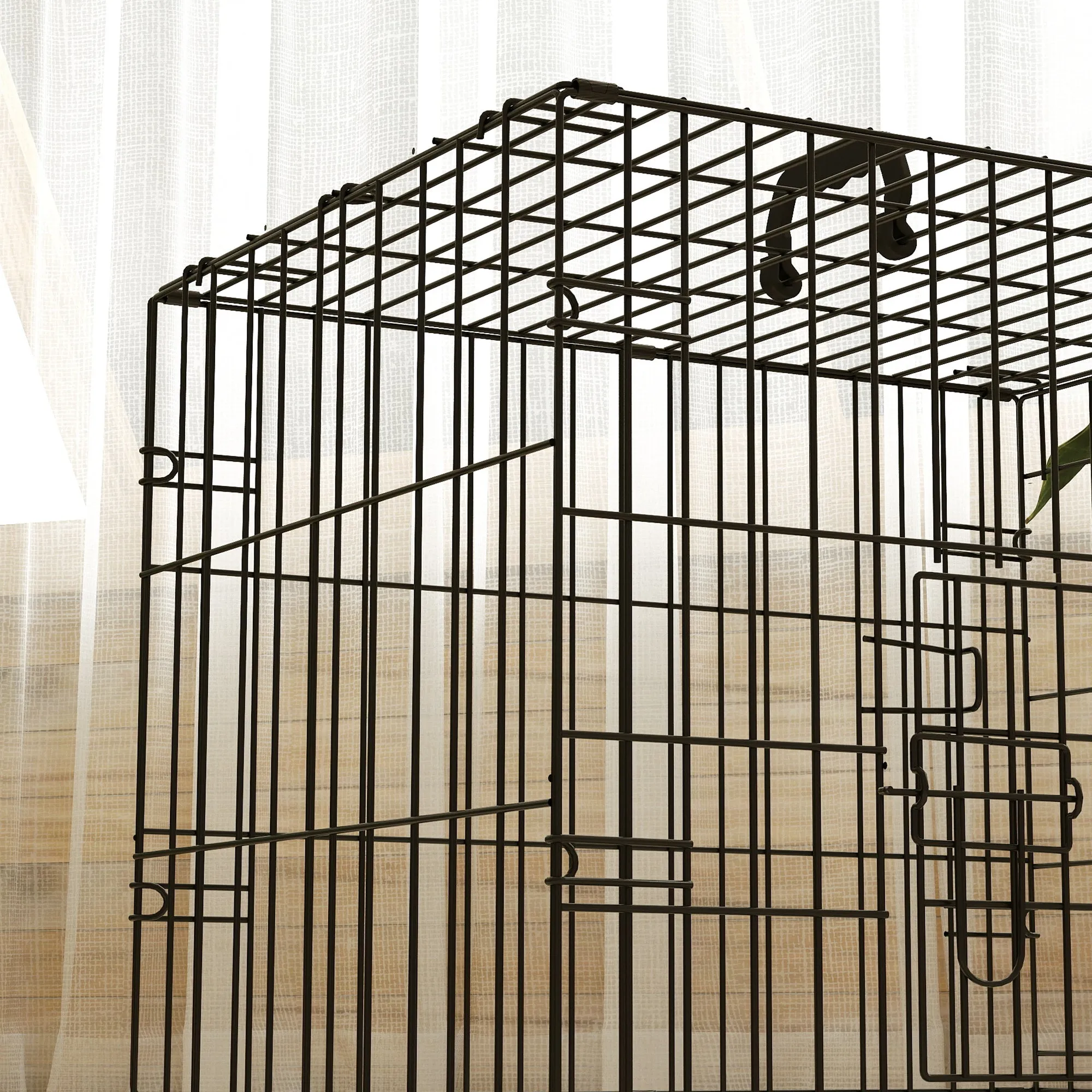 PawHut Foldable Dog Crate with Two Doors with Tray, Soft Cushion, for Extra Small Dogs, 60 x 40 x 50, Black