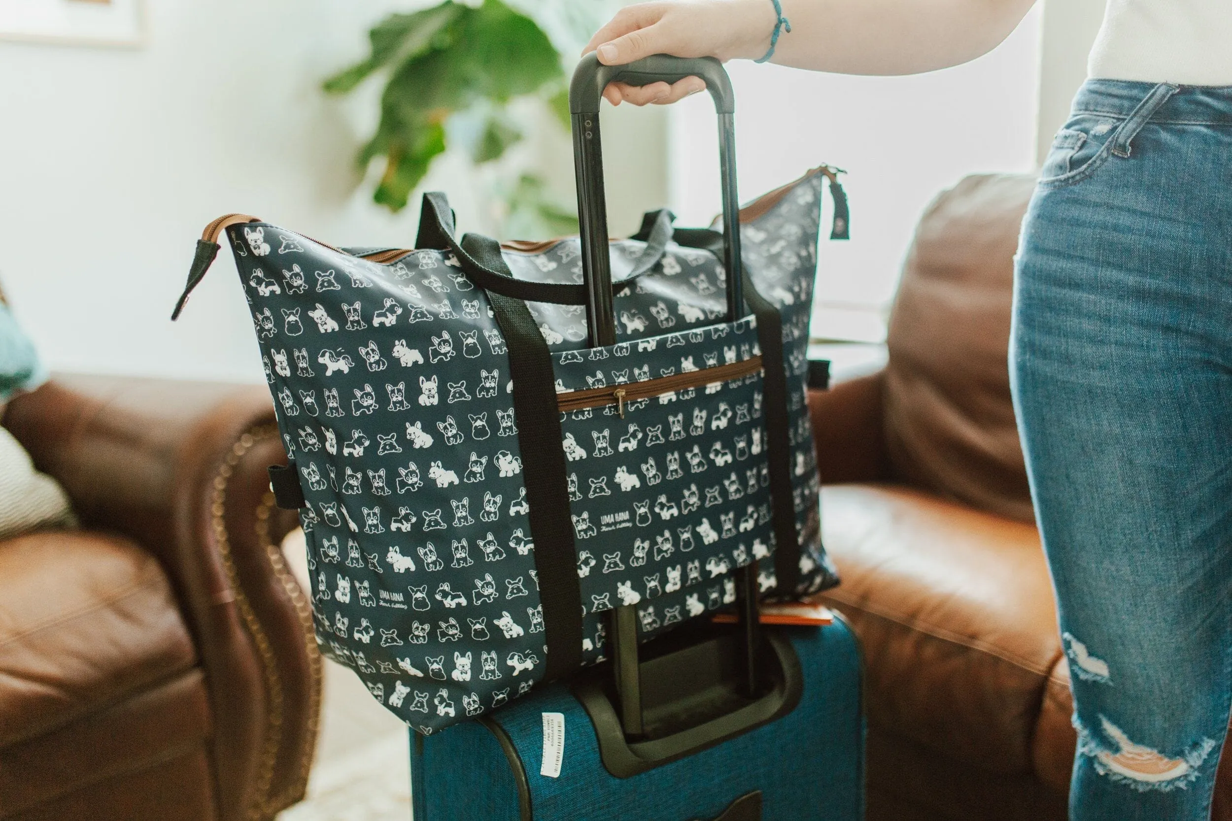 Periwinkle Blue Meow Cat Extra Large Travel Tote