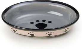PetRageous 44247 Oval Metro Paws Stoneware Cat Bowl 6.25-Inch Wide and 1.5-Inch Tall Saucer with 1-Cup Capacity and Dishwasher and Microwave Safe for Small Dogs and Cats, Multicolored,Black