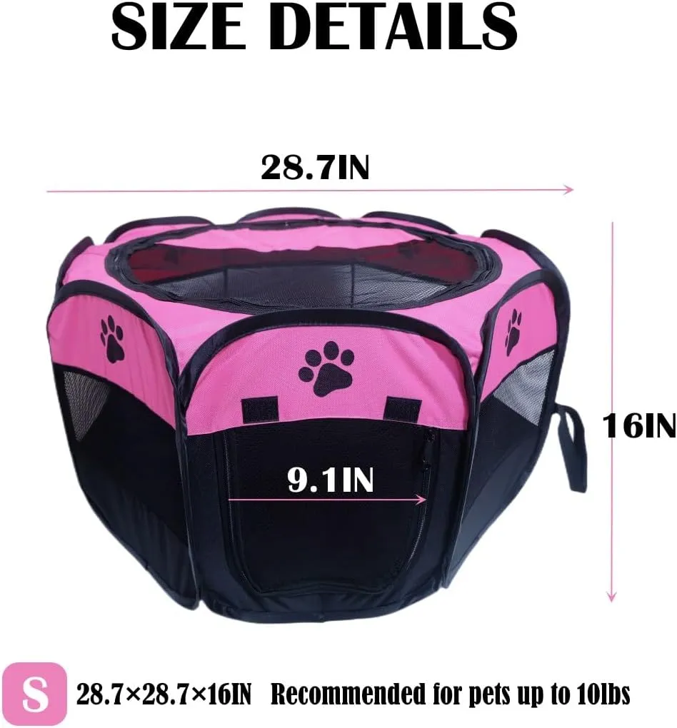 Portable Pet Playpen,Foldable Dog Playpen for Dogs and Cats,Rabbits,Pet Exercise Pet Tents Indoor Outdoor Use (S(28.7" x 28.7" x 16"), Rosered)