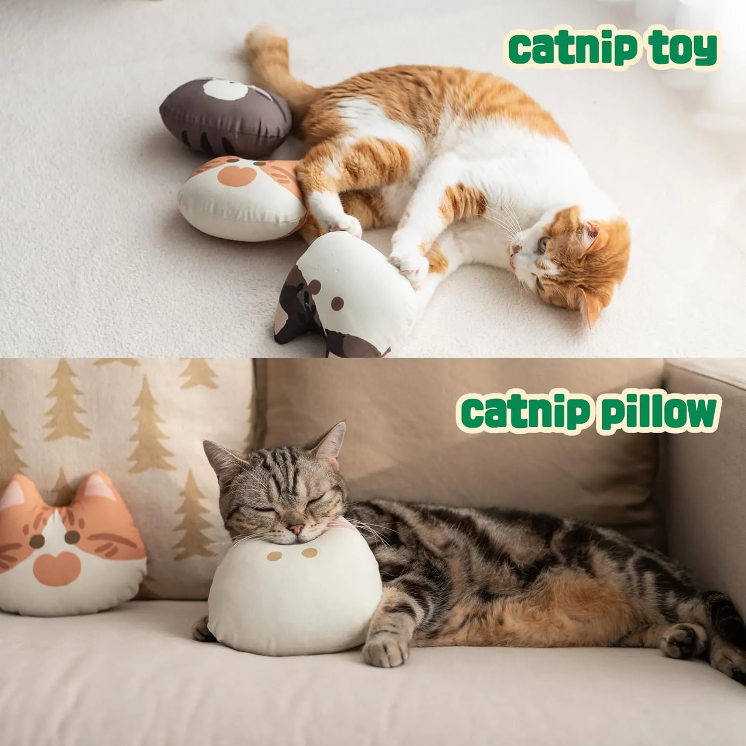 Premium Large 6" Cats Toy with Natural Catnip Inside for Indoor Cats - Bite Resistant & Refillable Cat Toys (Kkomi)