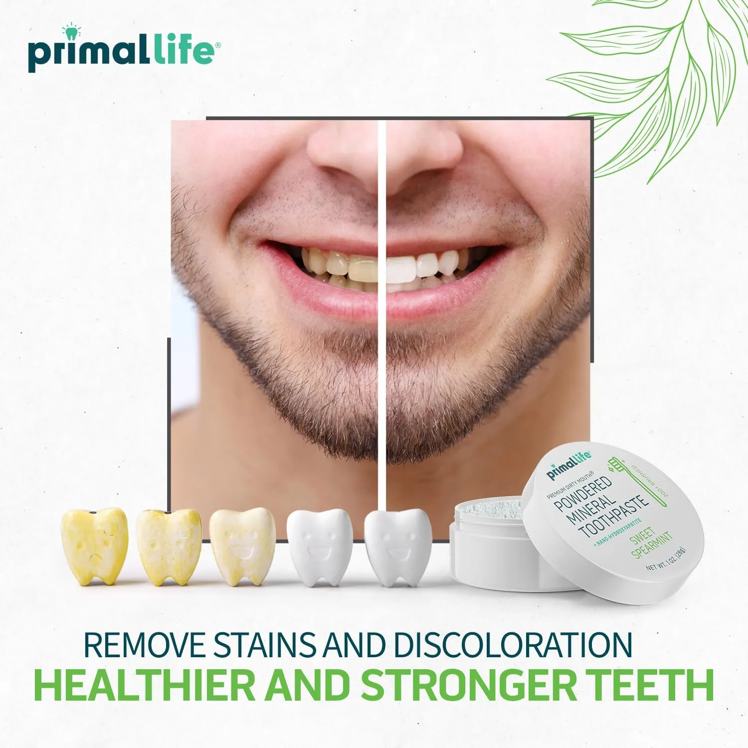 Primal Life Organics - Dirty Mouth Toothpowder, Tooth Cleaning Powder, Flavored Essential Oils with Natural Kaolin & Bentonite Clay, Good for 200  Brushings, Organic, Vegan (Sweet Spearmint, 1 oz)