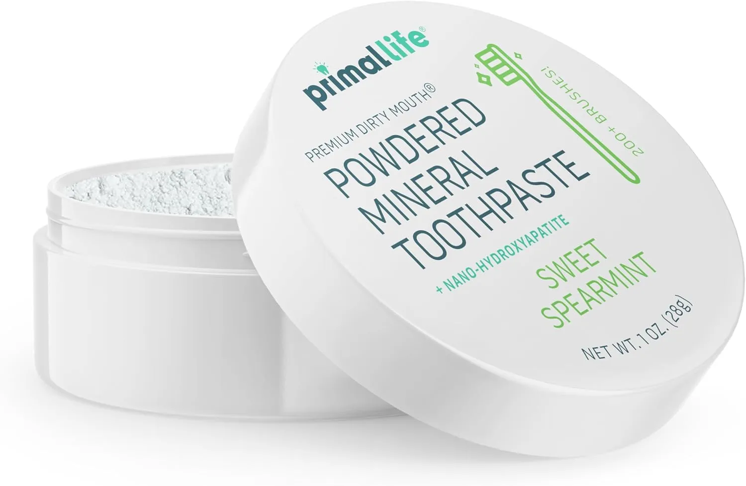 Primal Life Organics - Dirty Mouth Toothpowder, Tooth Cleaning Powder, Flavored Essential Oils with Natural Kaolin & Bentonite Clay, Good for 200  Brushings, Organic, Vegan (Sweet Spearmint, 1 oz)