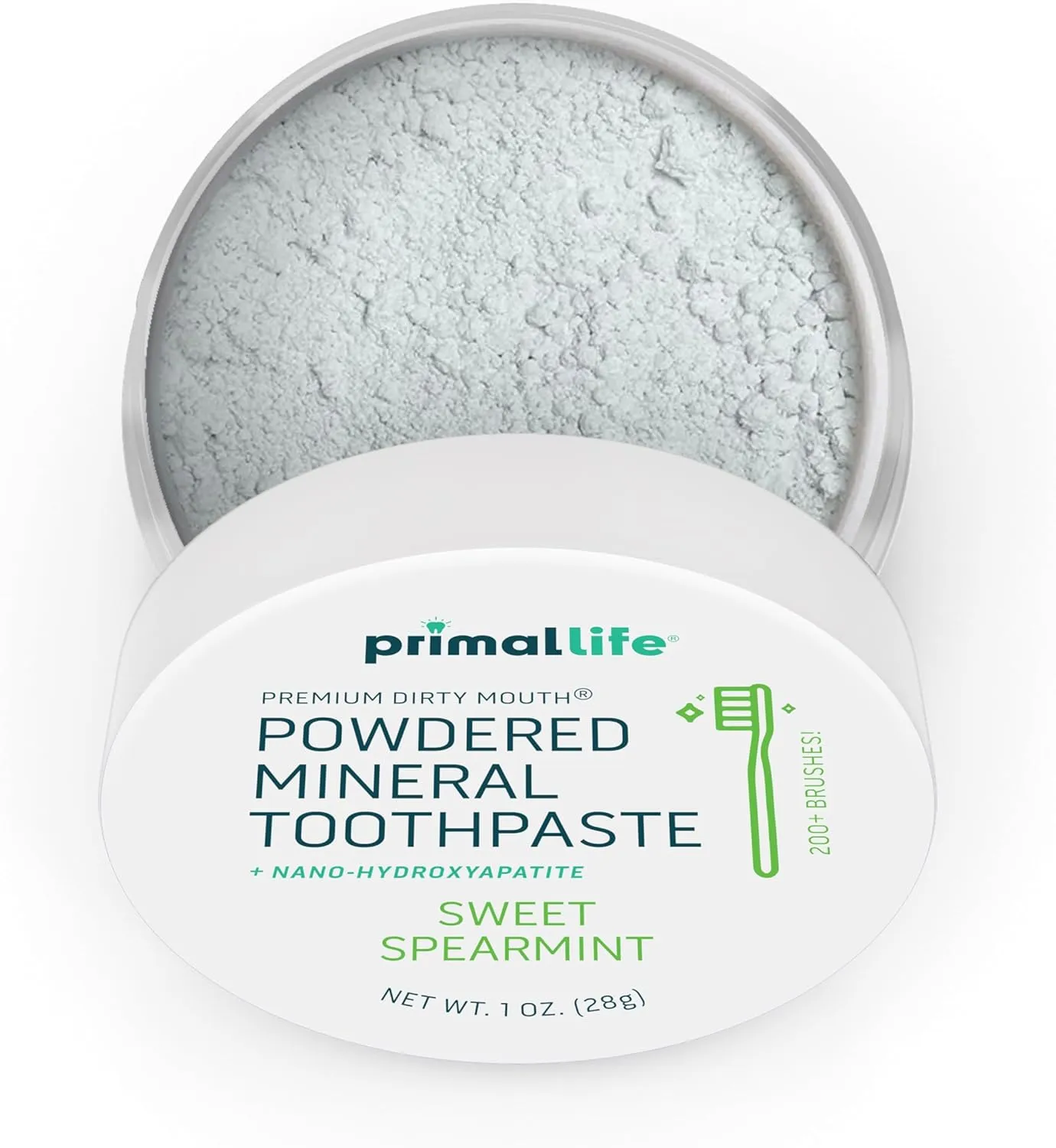 Primal Life Organics - Dirty Mouth Toothpowder, Tooth Cleaning Powder, Flavored Essential Oils with Natural Kaolin & Bentonite Clay, Good for 200  Brushings, Organic, Vegan (Sweet Spearmint, 1 oz)
