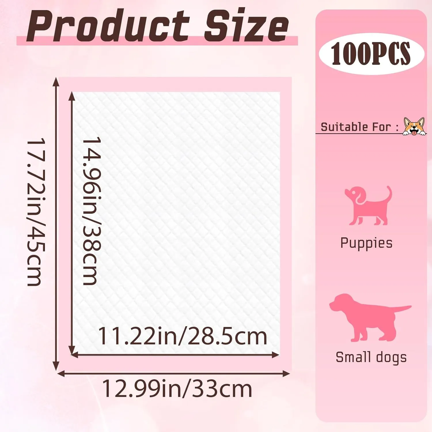 Puppy Pads,Disposable Puppy Training Pads,Super Absorbent Leak-Proof Dog and Puppy Pet Training Pads,Pink Puppy Pads for Puppies,Dogs,Cats,Rabbits(13" X 18" - 100PCS)