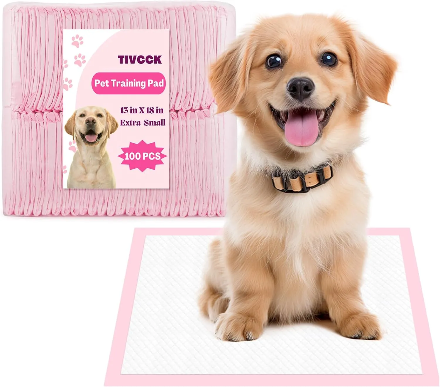 Puppy Pads,Disposable Puppy Training Pads,Super Absorbent Leak-Proof Dog and Puppy Pet Training Pads,Pink Puppy Pads for Puppies,Dogs,Cats,Rabbits(13" X 18" - 100PCS)