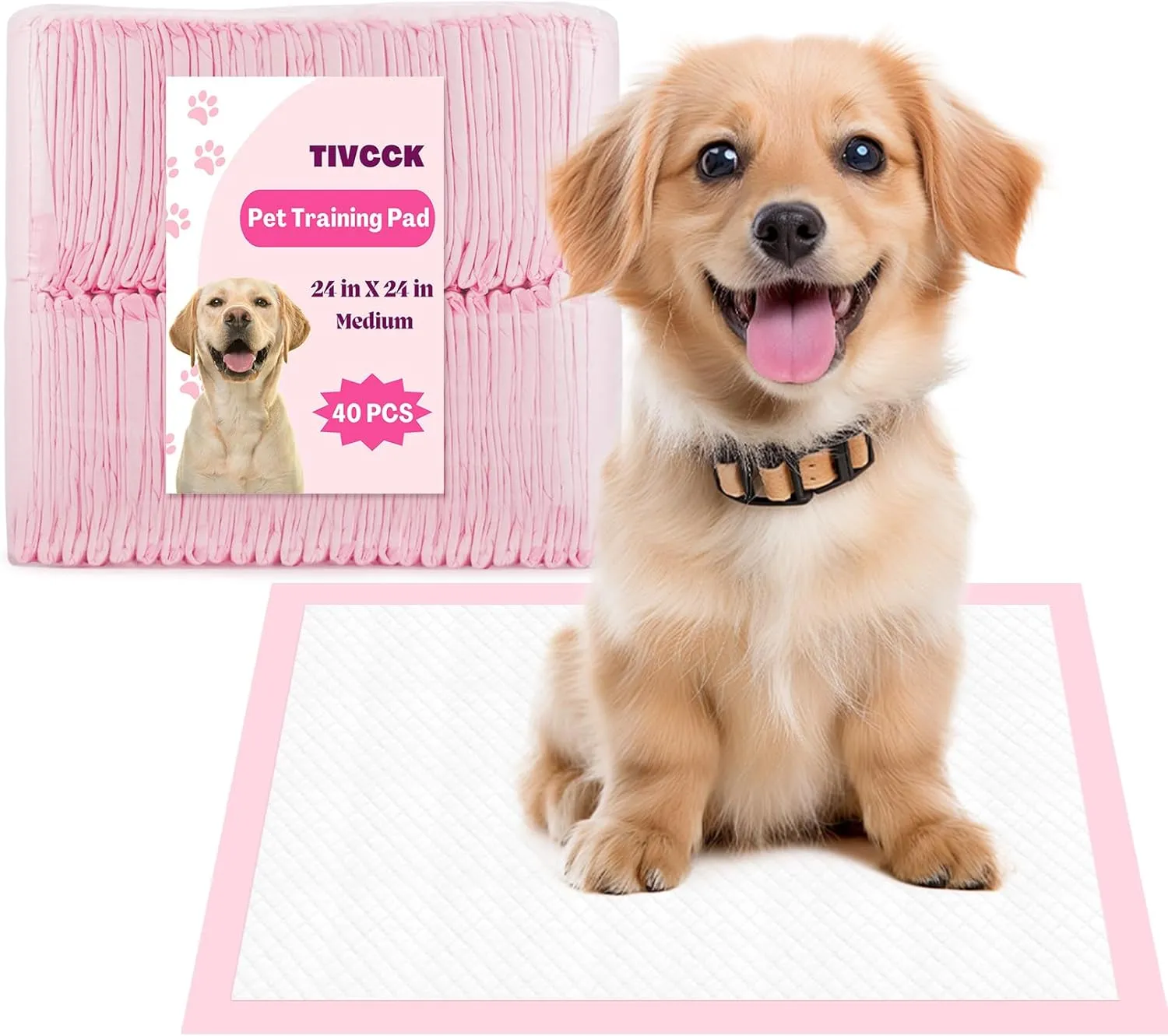 Puppy Pads,Disposable Puppy Training Pads,Super Absorbent Leak-Proof Dog and Puppy Pet Training Pads,Pink Puppy Pads for Puppies,Dogs,Cats,Rabbits(24" X 24" - 40PCS)