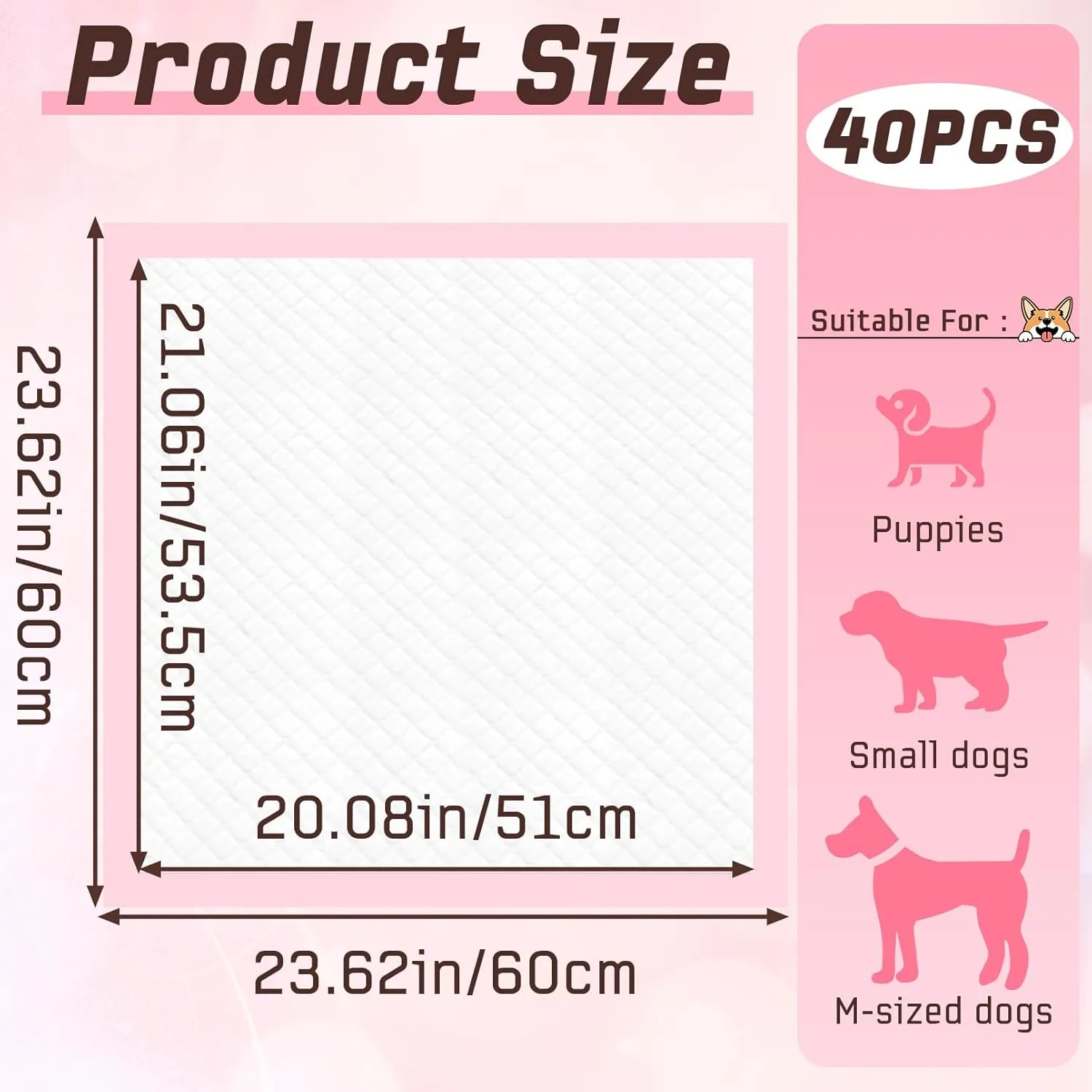 Puppy Pads,Disposable Puppy Training Pads,Super Absorbent Leak-Proof Dog and Puppy Pet Training Pads,Pink Puppy Pads for Puppies,Dogs,Cats,Rabbits(24" X 24" - 40PCS)