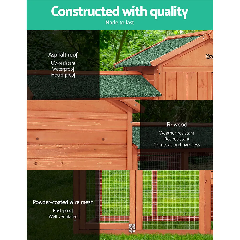 Rabbit Hutch Chicken Coop Wooden Cage Pet Hutch 220cm x 52cm x 84cm