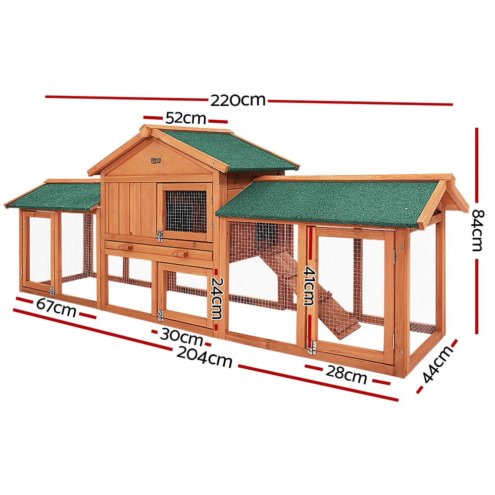 Rabbit Hutch Chicken Coop Wooden Cage Pet Hutch 220cm x 52cm x 84cm