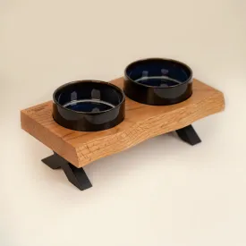 Raised Cat Ceramic Bowls for Small and Medium Dog, Solid Wooden Dog Food Bowl with Stand, Food Feeding Dishes Water Bowl for Cats and Puppy(Oak)