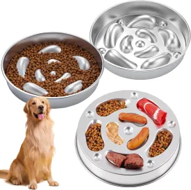 Slow Feeder Dog Bowl Double Sided Stainless Steel Dog Slow Feeder Lick Bowl Non-slip Eating Puzzle Dish 2 Pcs Flat Puppy or Cat Food Plate 2 Cups Pet Essentials Supplies for Small Medium Breeds Eating