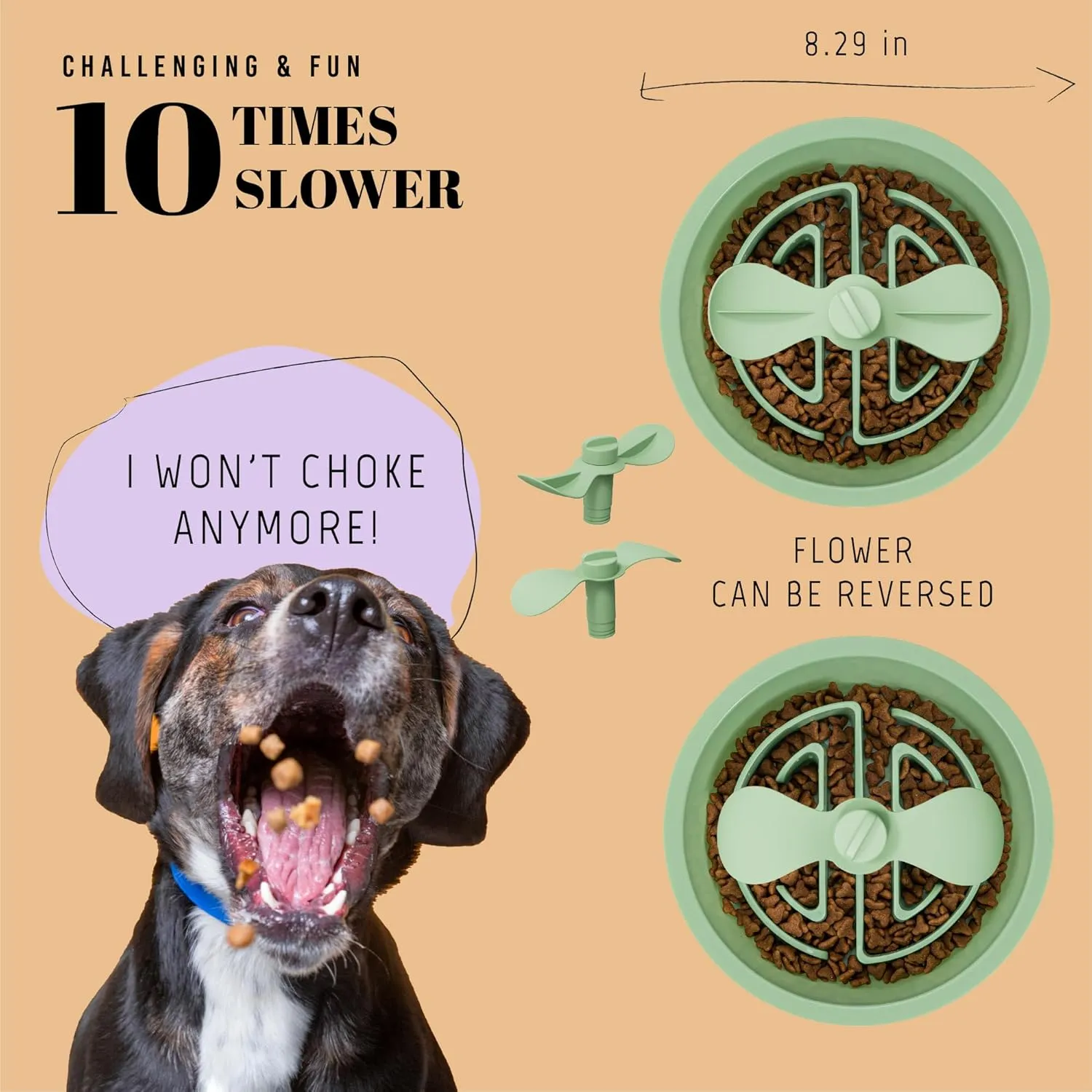 Slow Feeder Dog Bowls for Large Breed, 2.5 Cups Engagement Food Puzzle Bowl with Spinning Slow Feeder Insert, Non-Slip Base, Fits for Raised Stand, Hard Maze Design for Medium and Large Dogs