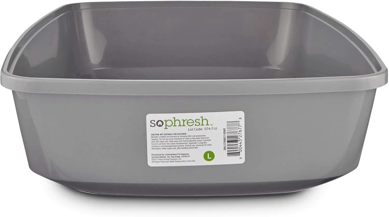 So Phresh Open Cat Litter Box Grey Large 19.5" L X 14.8" W X 4.3" H