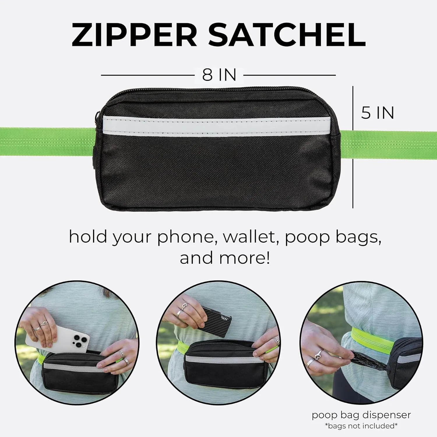 Squirrel Products Hands Free Dog Leash with Hip Belt/Crossbody Strap, Zipper Pouch, and Shock Absorbing Bungee for Walking or Jogging with pet (Green, Black)