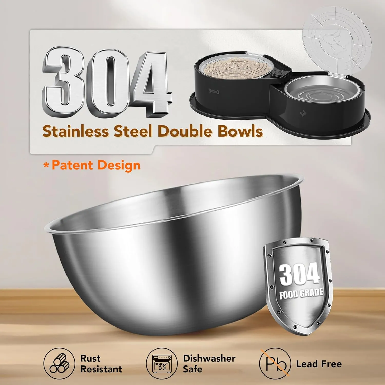 Stainless Steel Dog Bowl Set with Lids, 304 Metal Dual Food & Water Bowls for Dogs & Cats, Foldable Pet Feeder with Cover Keeps Food Fresh, Anti-Skid Dog Dish for Small/Medium/Large Pets
