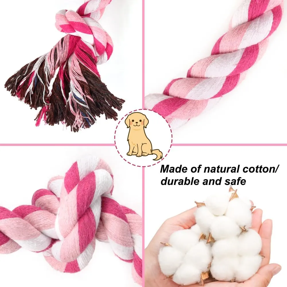 SZEE Dog Rope Toys, 24 in 3 Knots Chew Rope for Small, Medium and Large Dogs, Natural Cotton Pet Pull Toy for Tug of War and Teeth Cleaning (Pink)