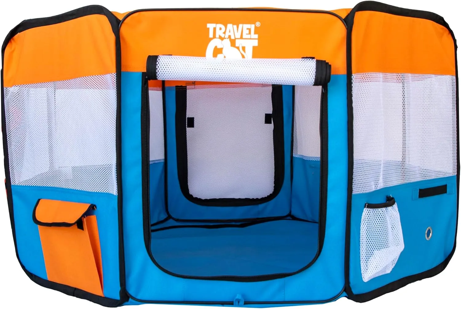 Travel Cat Portable Cat Tent - Durable Foldable Pet Playpen for Indoor and Outdoor Cats, Small Dogs etc. - 16" x 29" Collapsible Tent with Zipper Top, Cover Door and Scratch-Resistant Mesh Paneling