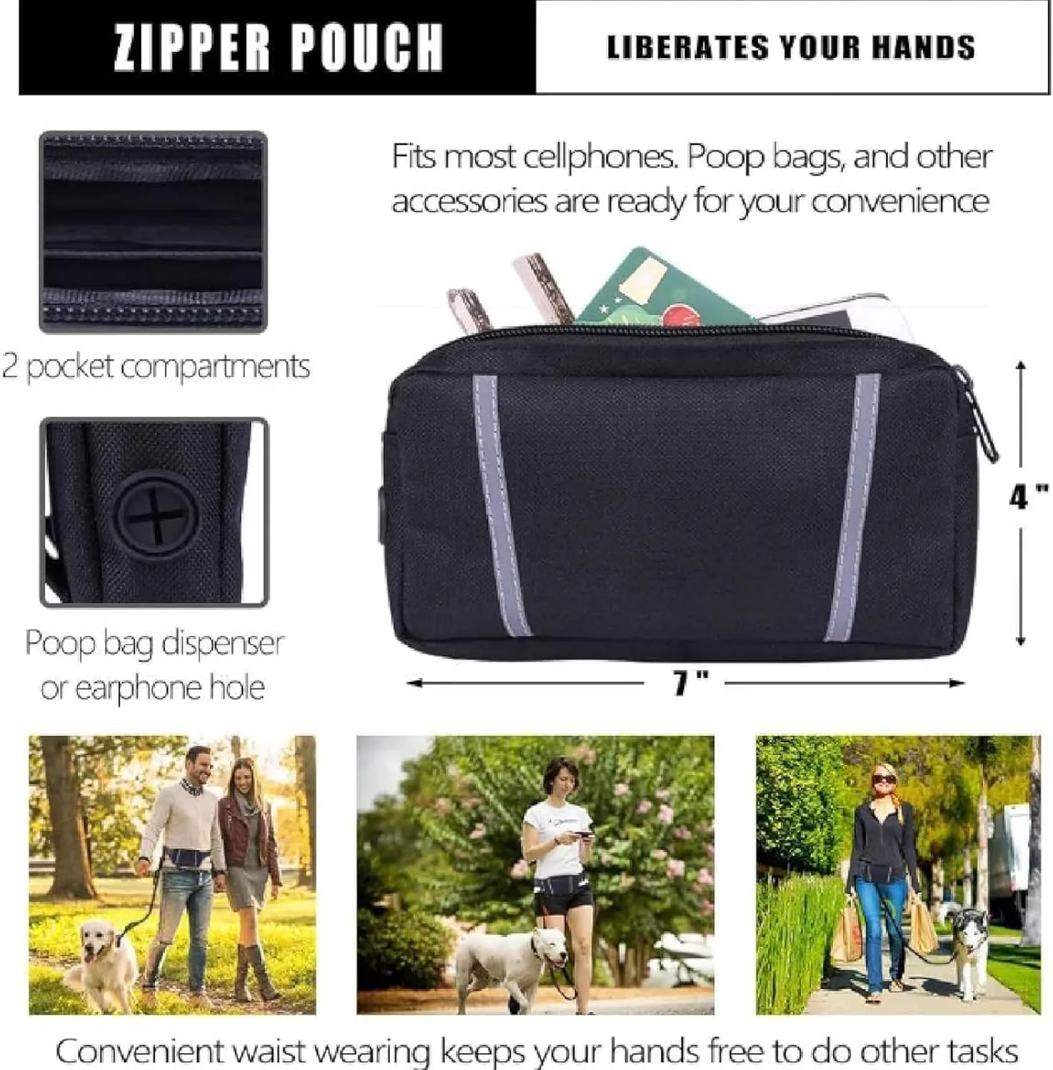 Upliftjoys Dog Leash, 2025 New Hands Free Dog Leash with Zipper Pouch, Retractable Dual Padded Handles Waist Leashes, for SmallLarge Dogs, Running, Walking & Training (Blue, Single Rope)