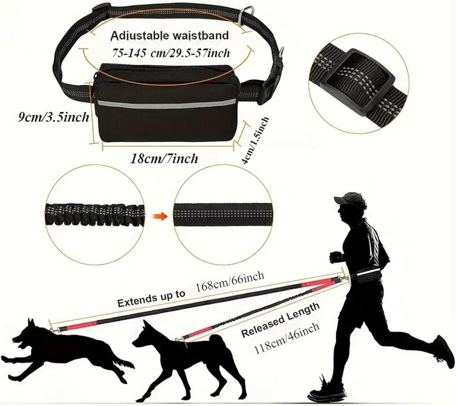 Upliftjoys Dog Leash, 2025 New Hands Free Dog Leash with Zipper Pouch, Retractable Dual Padded Handles Waist Leashes, for SmallLarge Dogs, Running, Walking & Training (Blue, Single Rope)