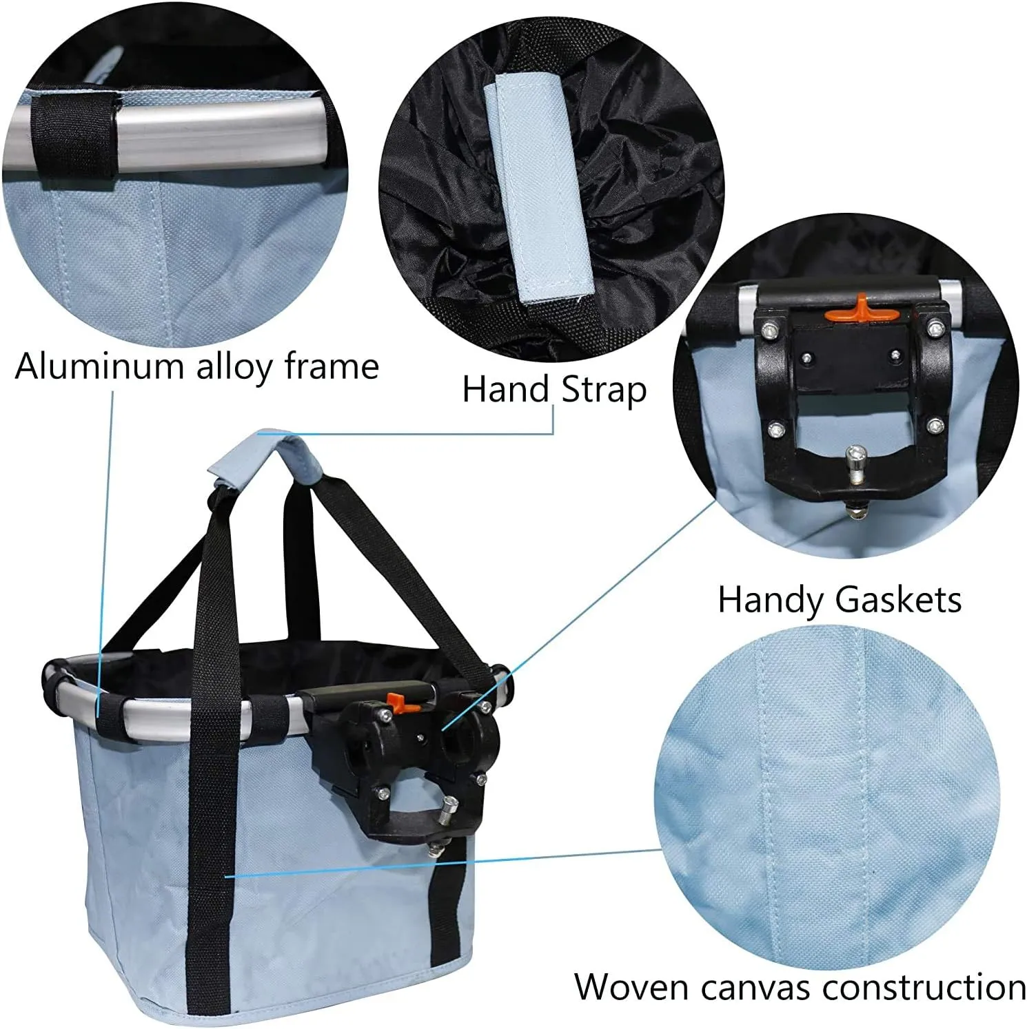 URBEST Bike Basket,Small Pets Cat Dog Folding Carrier,Removable Bicycle Handlebar Front Basket, Quick Release and Easy to Install,Detachable Cycling Bag (Sky Blue)