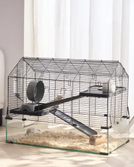 VEVOR Hamster Cage, 360 Viewing Transparent Hamster Habitats, Small Animal Cage, 29.5 x 17.3 x 24 in, Ventilated Pet Mouse Cages with Water Bottle, Portable Hamster House for Rats, Guinea Pigs