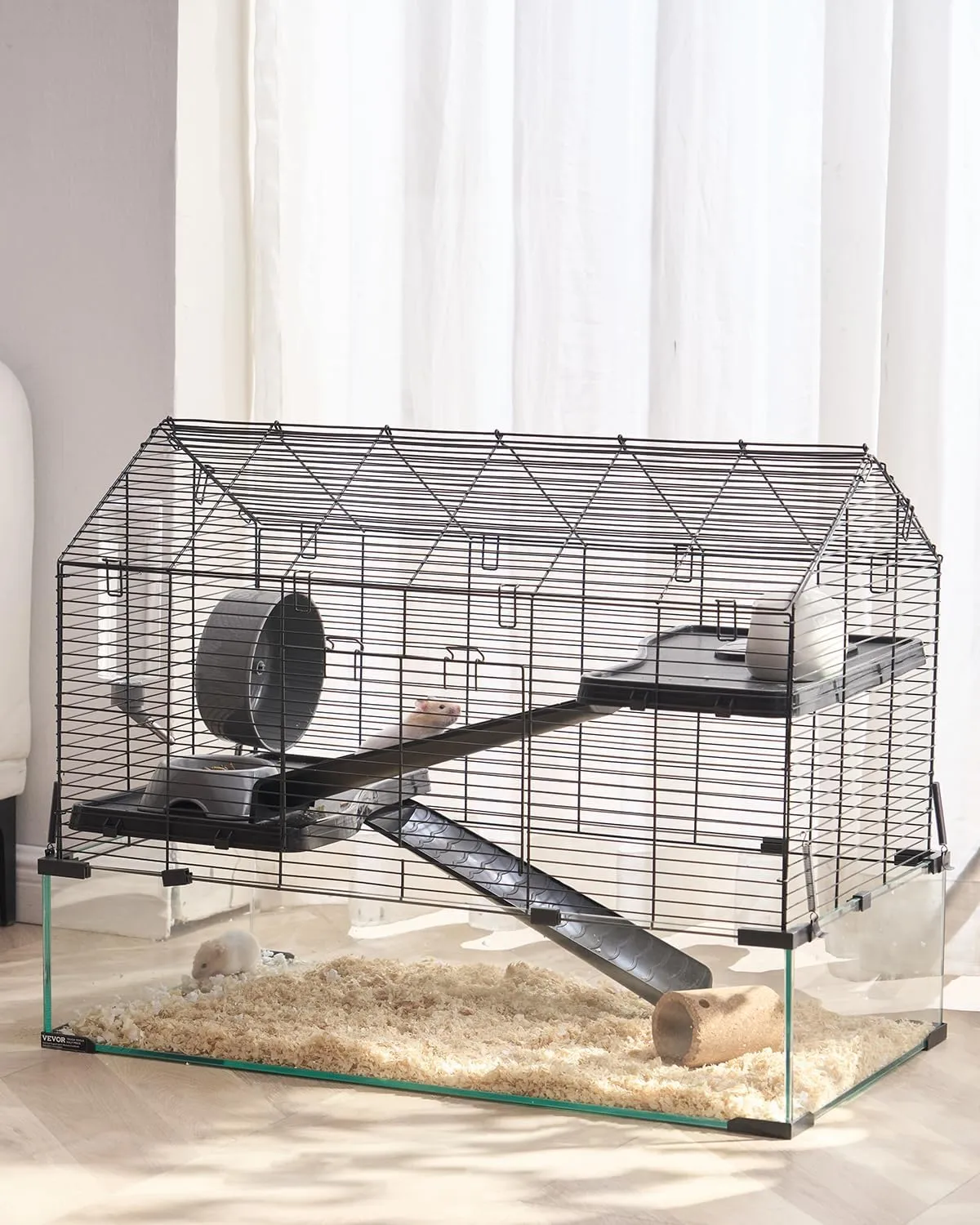 VEVOR Hamster Cage, 360 Viewing Transparent Hamster Habitats, Small Animal Cage, 29.5 x 17.3 x 24 in, Ventilated Pet Mouse Cages with Water Bottle, Portable Hamster House for Rats, Guinea Pigs
