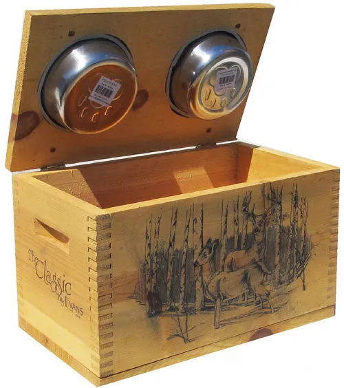 Vintage Evans Ammo Crate Dog Feeder Deer Scene
