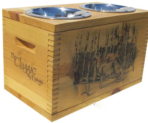 Vintage Evans Ammo Crate Dog Feeder Deer Scene