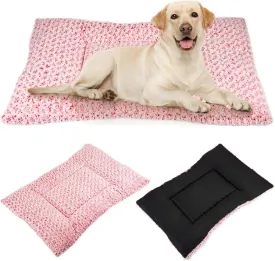 Washable Dog Bed Mat Deluxe Plush Reversible Pet Crate Pad Comfy Pet Kennel Beds Dog Sleeping Mat for Large Jumbo Medium Small Dogs, 41'' x 27'', Pink