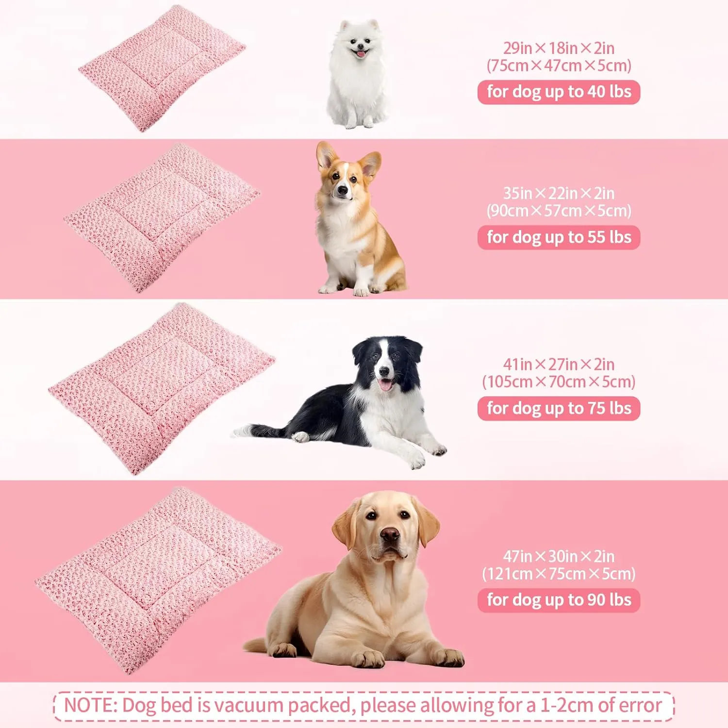 Washable Dog Bed Mat Deluxe Plush Reversible Pet Crate Pad Comfy Pet Kennel Beds Dog Sleeping Mat for Large Jumbo Medium Small Dogs, 41'' x 27'', Pink