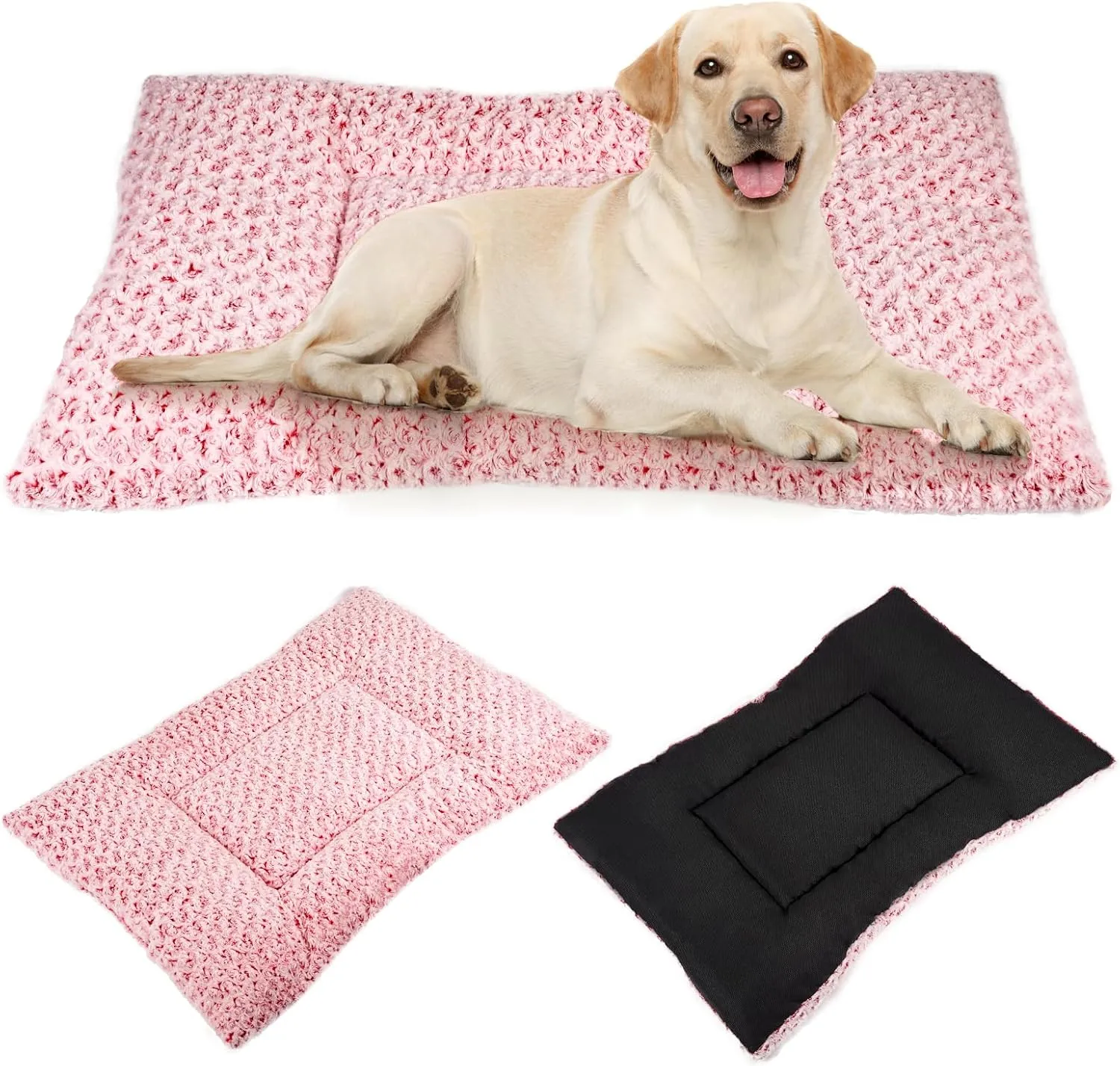 Washable Dog Bed Mat Deluxe Plush Reversible Pet Crate Pad Comfy Pet Kennel Beds Dog Sleeping Mat for Large Jumbo Medium Small Dogs, 41'' x 27'', Pink