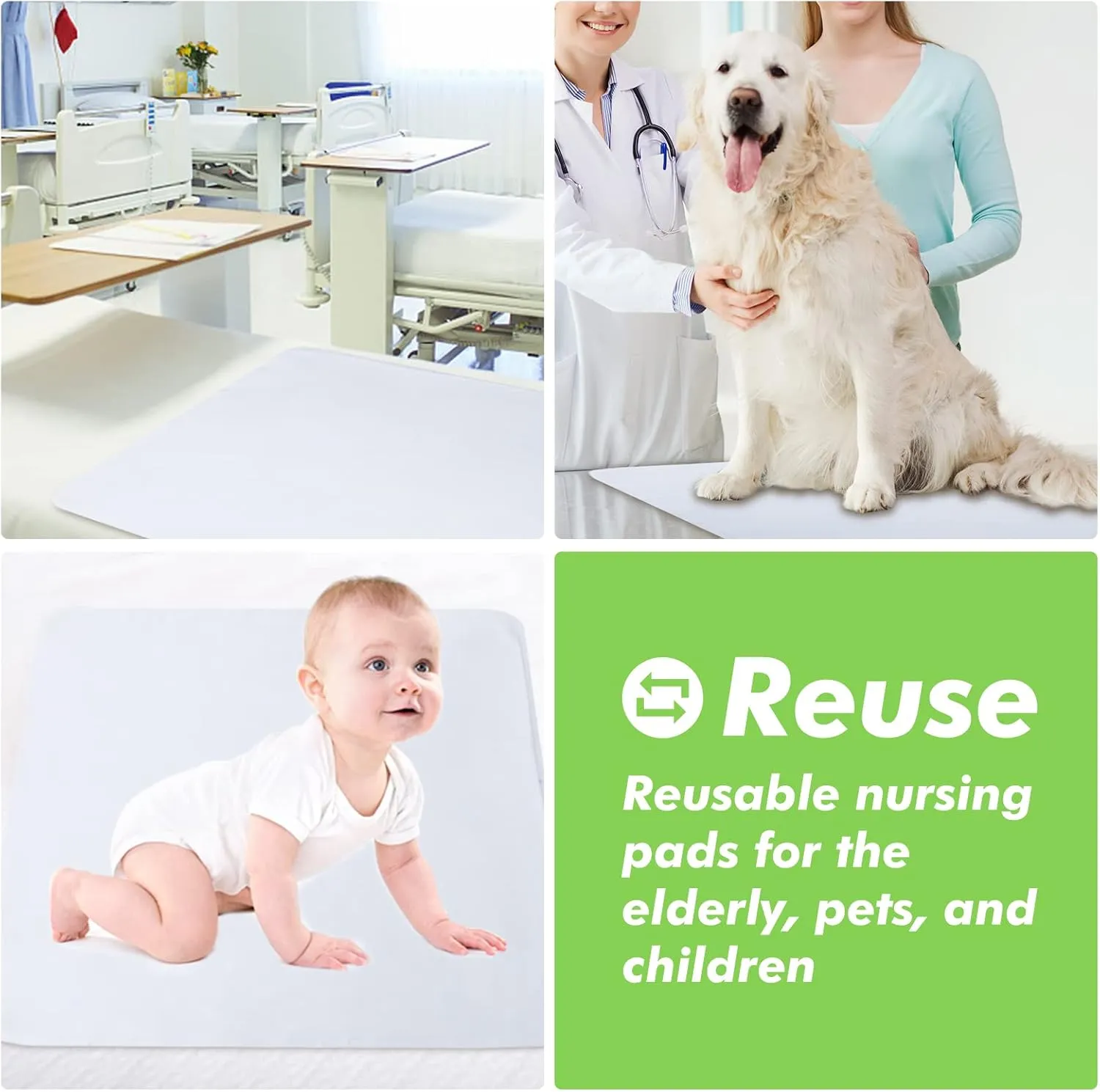 Washable Underpads Incontinence Urine Pads Bed Pads Large Reusable Waterproof Pee Pad Puppy for Adults Human Dog Bed Cat Pet Elderly Green Life Universe 4 Pack 34" x 36"