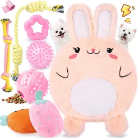 XIUGOAL Pink Puppy Toys - 9 Pack Interactive Small Dog Toys for Teething Puppy with Squeaky Toys, Treat Ball and Ropes