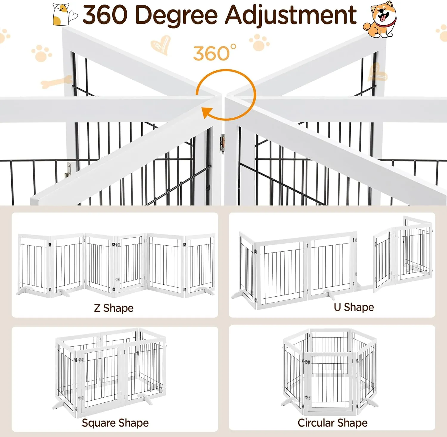 Yaheetech 148-inch Extra Wide Pet Gate for Dogs 31-inch Tall Dog Gate with Door, Foldable Wire Puppy Safety Fence w/3 Support Feet,Freestanding Dog Gate for The House, Doorway, Stairs(White,6 Panels)