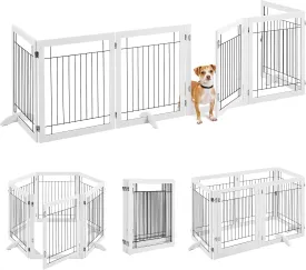 Yaheetech 148-inch Extra Wide Pet Gate for Dogs 31-inch Tall Dog Gate with Door, Foldable Wire Puppy Safety Fence w/3 Support Feet,Freestanding Dog Gate for The House, Doorway, Stairs(White,6 Panels)