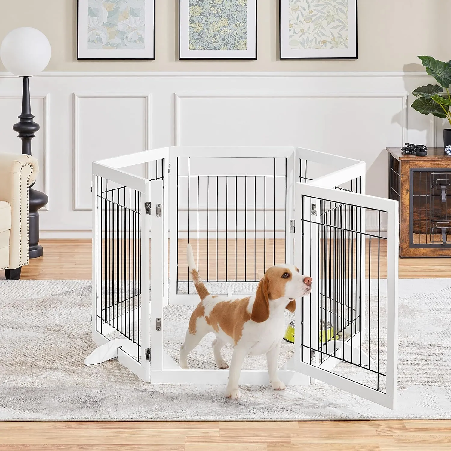 Yaheetech 148-inch Extra Wide Pet Gate for Dogs 31-inch Tall Dog Gate with Door, Foldable Wire Puppy Safety Fence w/3 Support Feet,Freestanding Dog Gate for The House, Doorway, Stairs(White,6 Panels)