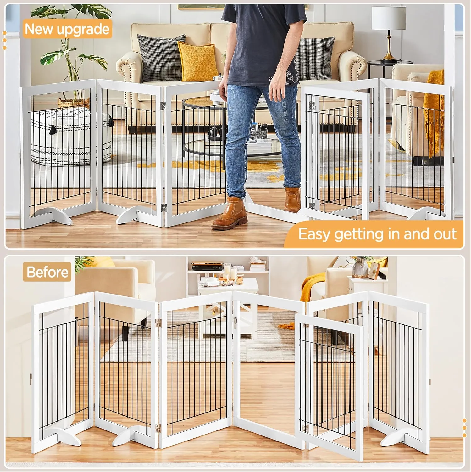 Yaheetech 148-inch Extra Wide Pet Gate for Dogs 31-inch Tall Dog Gate with Door, Foldable Wire Puppy Safety Fence w/3 Support Feet,Freestanding Dog Gate for The House, Doorway, Stairs(White,6 Panels)