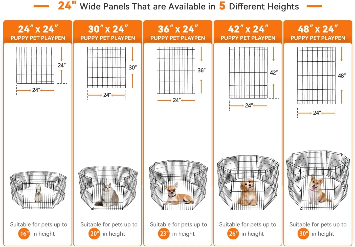 ZENY Puppy Pet Playpen 8 Panel Indoor Outdoor Metal Portable Folding Animal Exercise Dog Fence, 24'' W x 24'' H